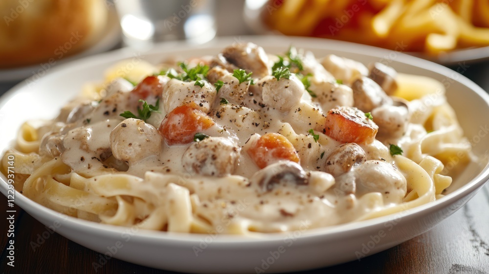 Creamy chicken pasta with mushrooms and carrots. Creamy chicken pasta with mushrooms and carrots.