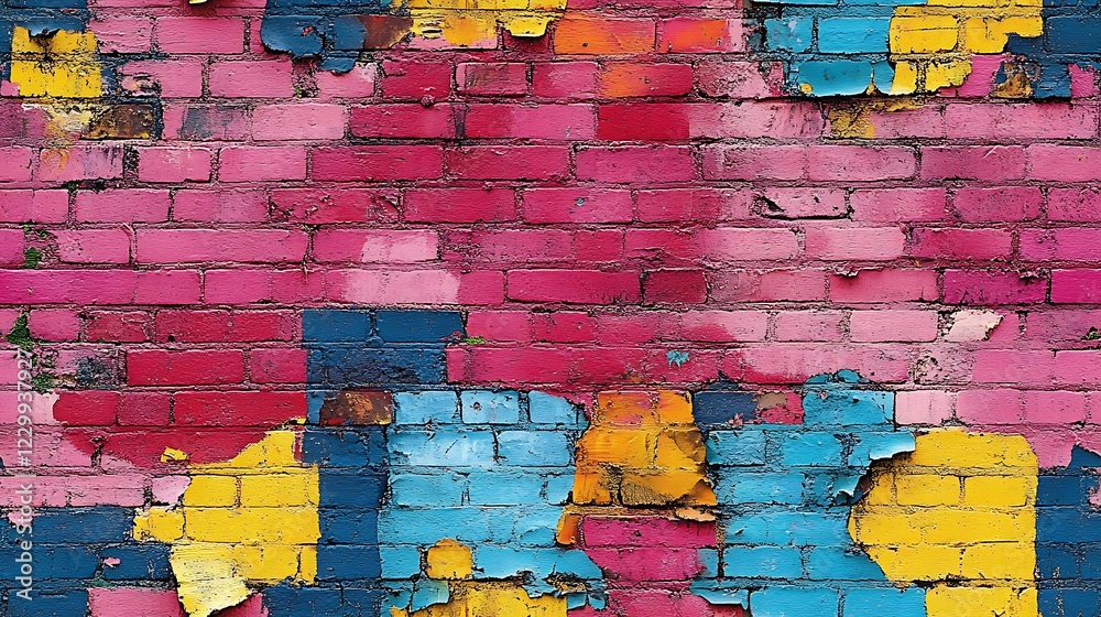 Naklejka premium Gritty urban graffiti texture with vibrant spray paint colors and bold lettering, reflecting a street art vibe ::2 urban street style, graffiti elements, vibrant hues, edgy texture, contemporary 