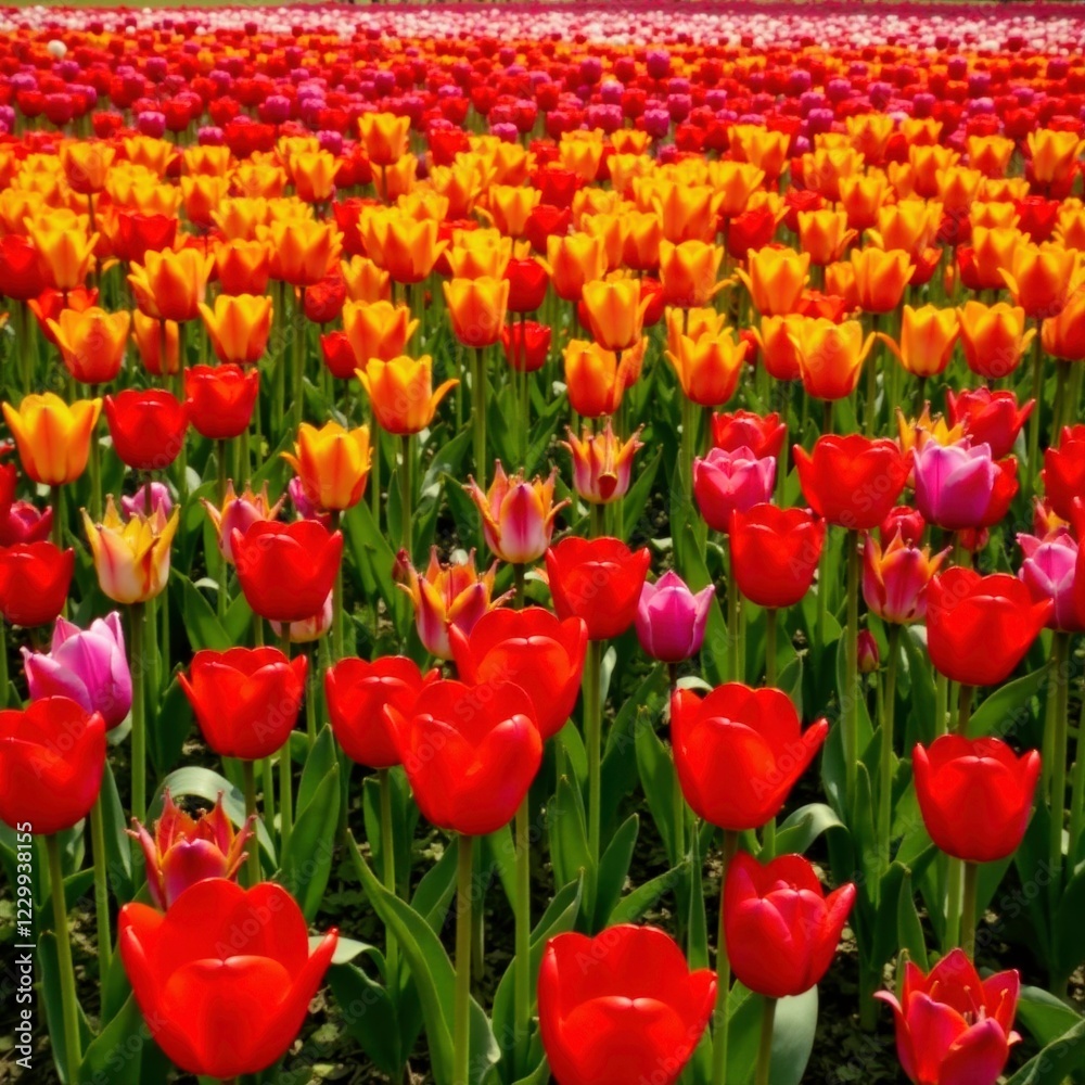 Tulip field with a mix of red, yellow, pink, and purple flowers, red tulips, flowers, field of flowers Tulip field with a mix of red, yellow, pink, and purple flowers, red tulips, flowers, field of flowers
