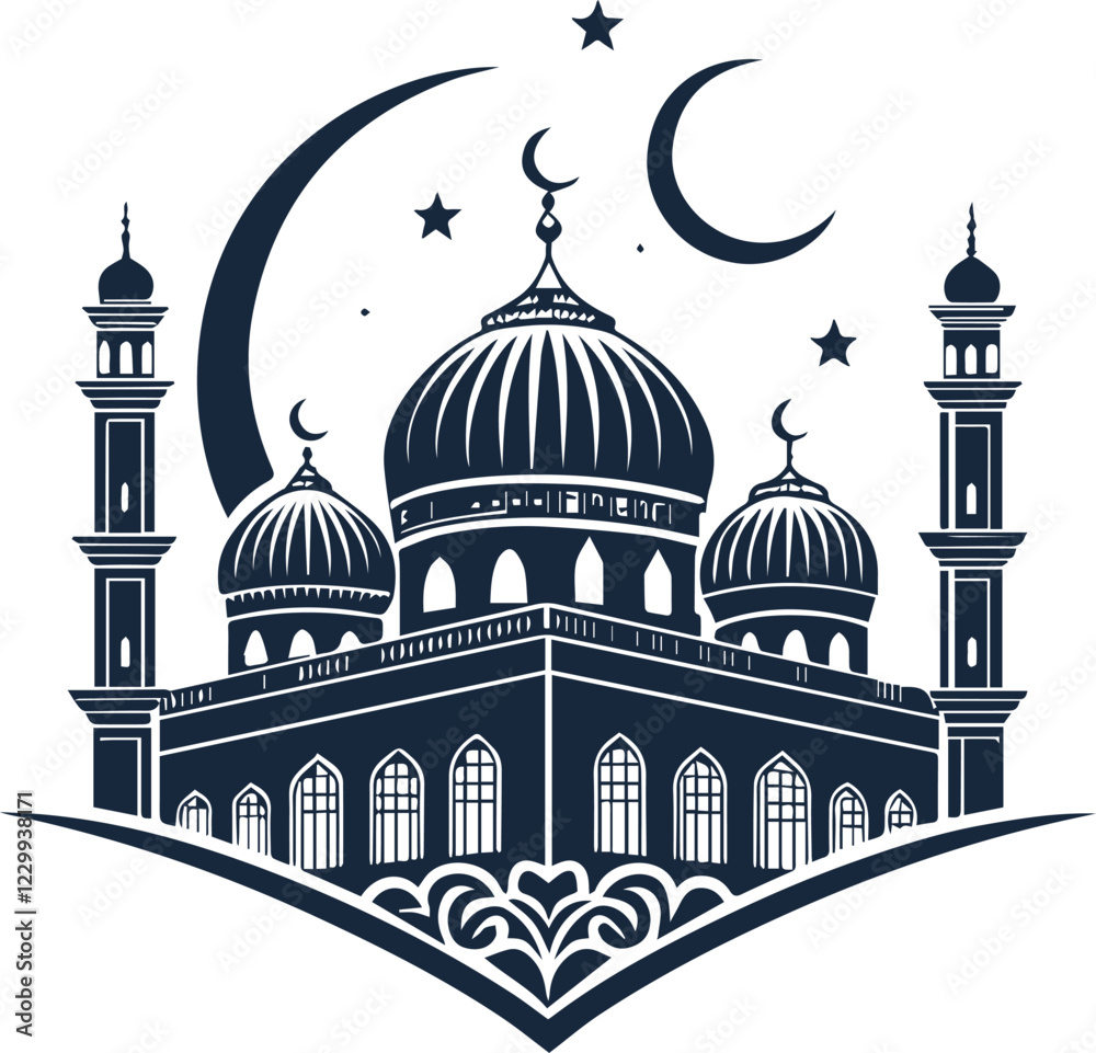 Obraz premium Vector beautiful mosque icon design with white background 