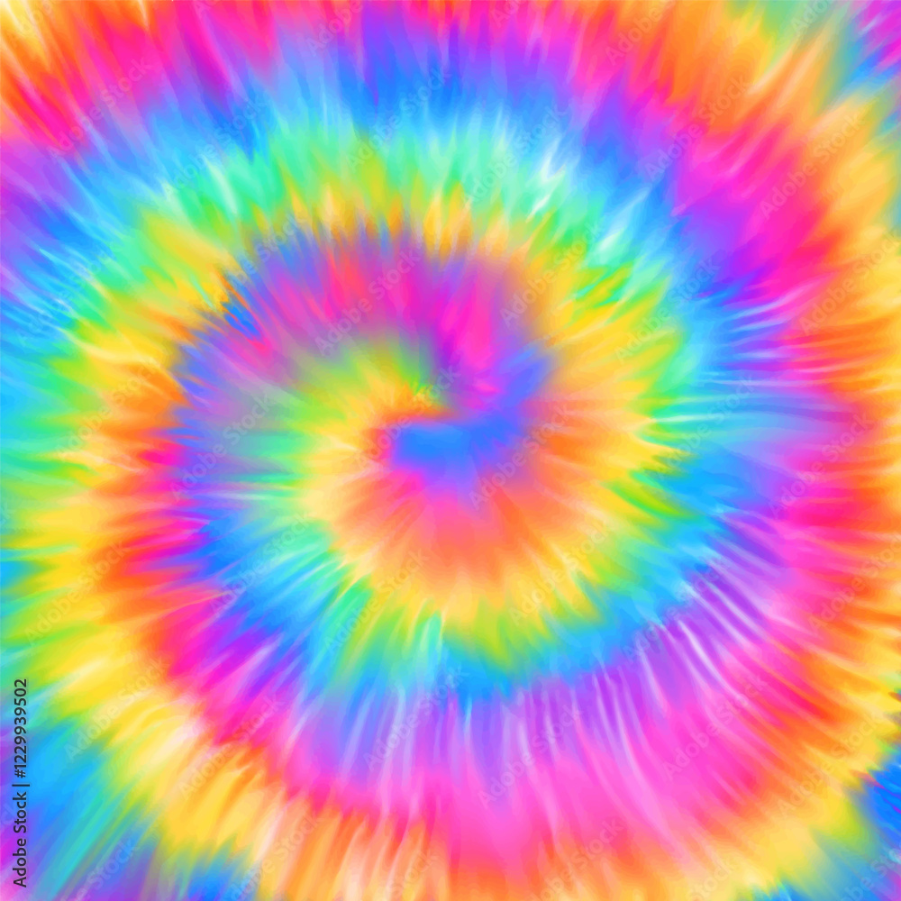 Rainbow coloured psychedelic tie dye spiral pattern background