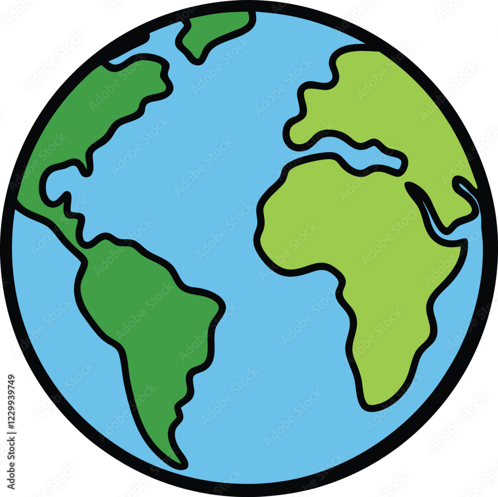 Colorful Earth Globe Illustration - Green Continents and Blue Oceans Colorful Earth Globe Illustration - Green Continents and Blue Oceans