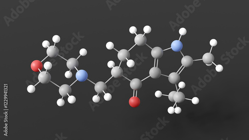 molindone molecule 3d, molecular structure, ball and stick model, structural chemical formula antipsychotic photo