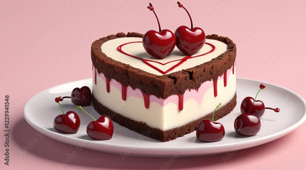 A rich chocolate cake topped with fresh cherries, symbolizing love and sweetness, perfect for celebrating Valentine's Day and Mother's Day. A rich chocolate cake topped with fresh cherries, symbolizing love and sweetness, perfect for celebrating Valentine's Day and Mother's Day.