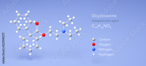 dicycloverine molecule, molecular structure, antimuscarinics, 3d model, Structural Chemical Formula and Atoms with Color Coding photo