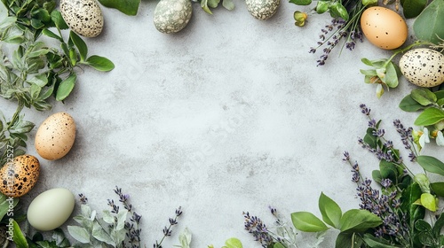 Wallpaper Mural A circular Easter frame with greenery, eggs, and lavender sprigs. picture Torontodigital.ca