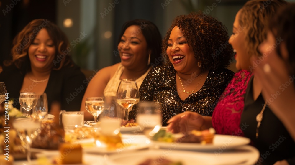 Celebratory Dinner with Diverse Group of Women Enjoying Together Celebratory Dinner with Diverse Group of Women Enjoying Together