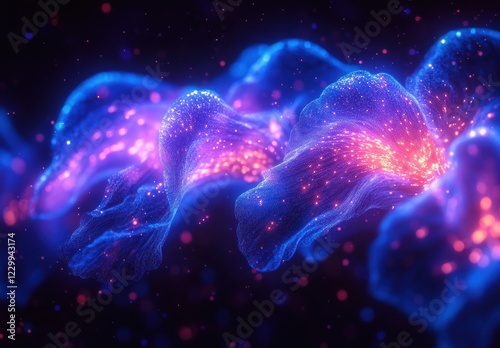 Wallpaper Mural Abstract flowing waves of vibrant blue and purple light with sparkling particles creating a mesmerizing cosmic or digital atmosphere Torontodigital.ca