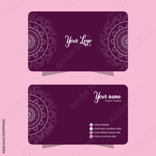 Elegant Dark Purple Business Card Design with Mandala Pattern