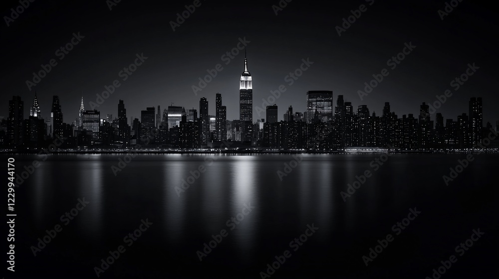 Obraz premium Midnight Manhattan: A Monochrome Skyline