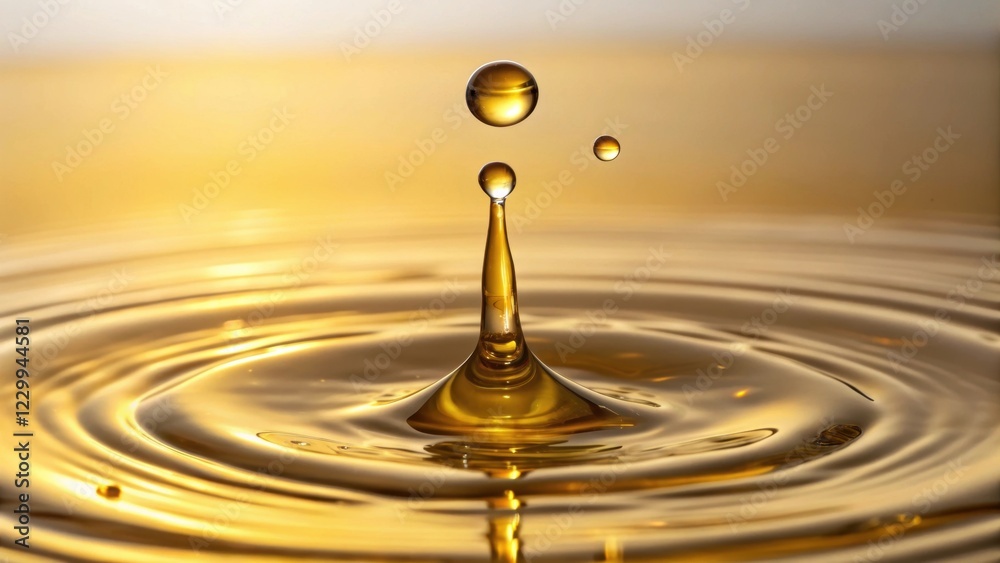 A close-up of a golden liquid droplet creating ripples, capturing the beauty of movement and light in a serene, reflective environment. A close-up of a golden liquid droplet creating ripples, capturing the beauty of movement and light in a serene, reflective environment.
