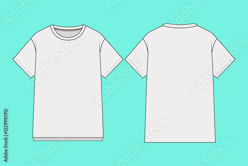 Men's crew neck short-sleeve t-shirt flat sketch template. 