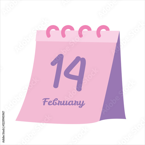 Valentine calendar 14 february object on white background. Vector object design element for Valentine's day
