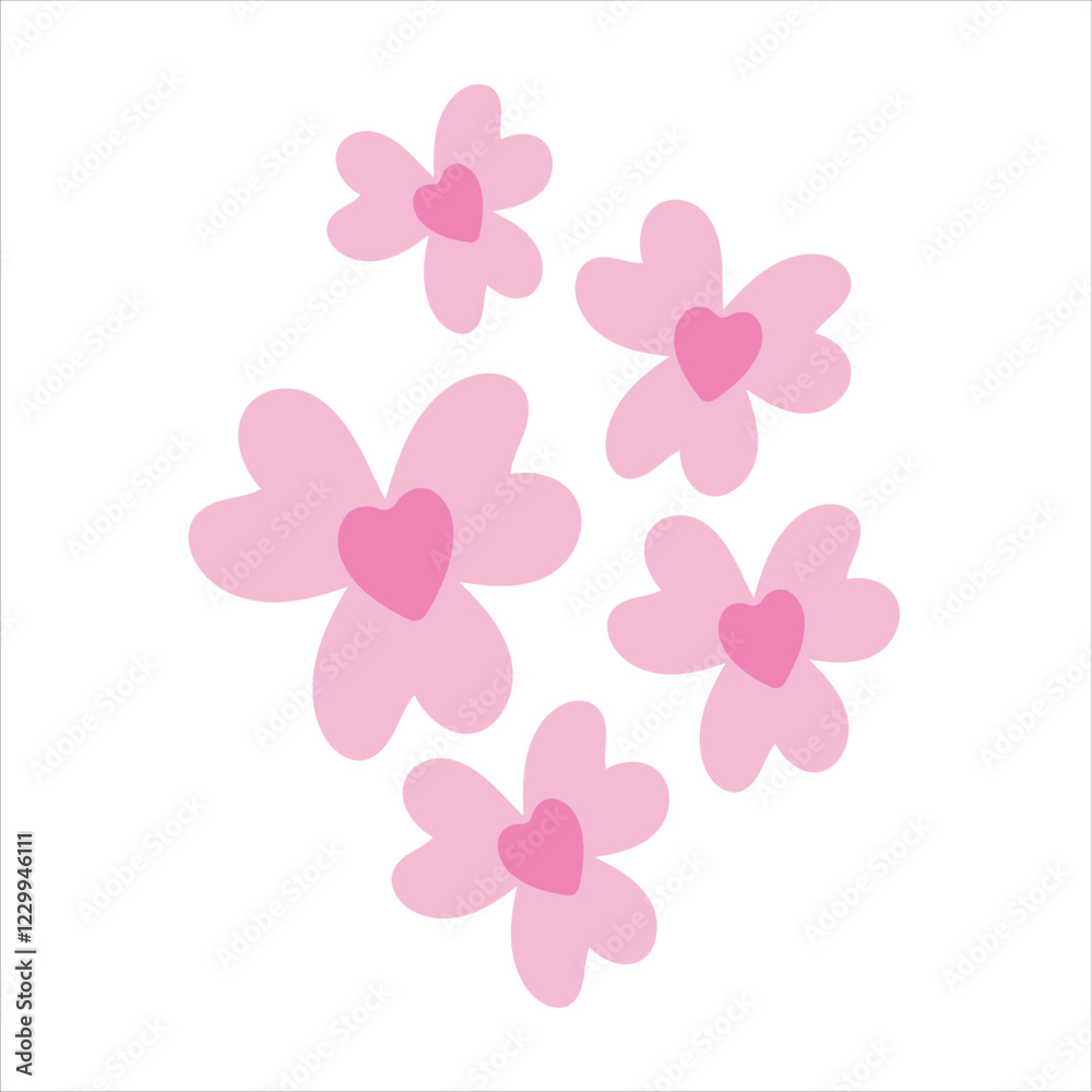 Valentine flower blossom object on white background. Vector object design element for Valentine's day Valentine flower blossom object on white background. Vector object design element for Valentine's day