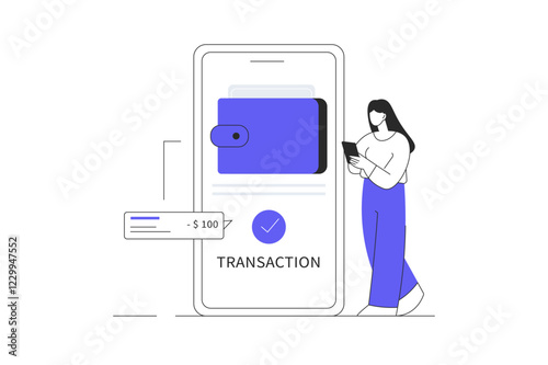 Digital wallet, paying system, electronic wallet, money transfer application. Mobile banking concept. Flat Cartoon Vector Illustration, icon. Stylish abstract 