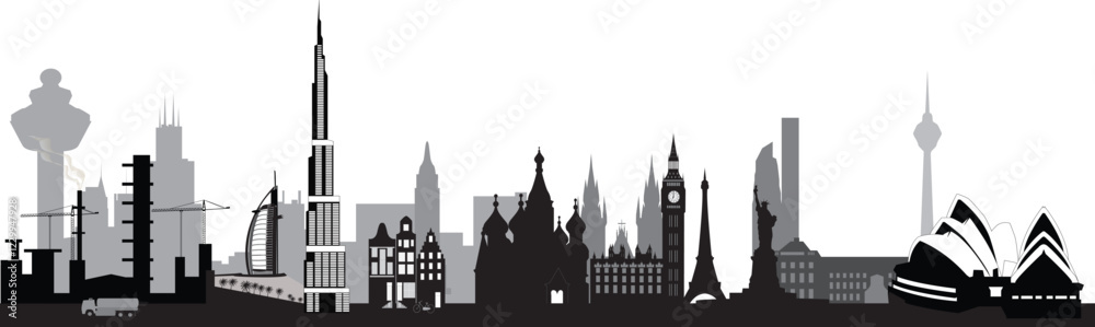 world skyline with architecture from around the globe