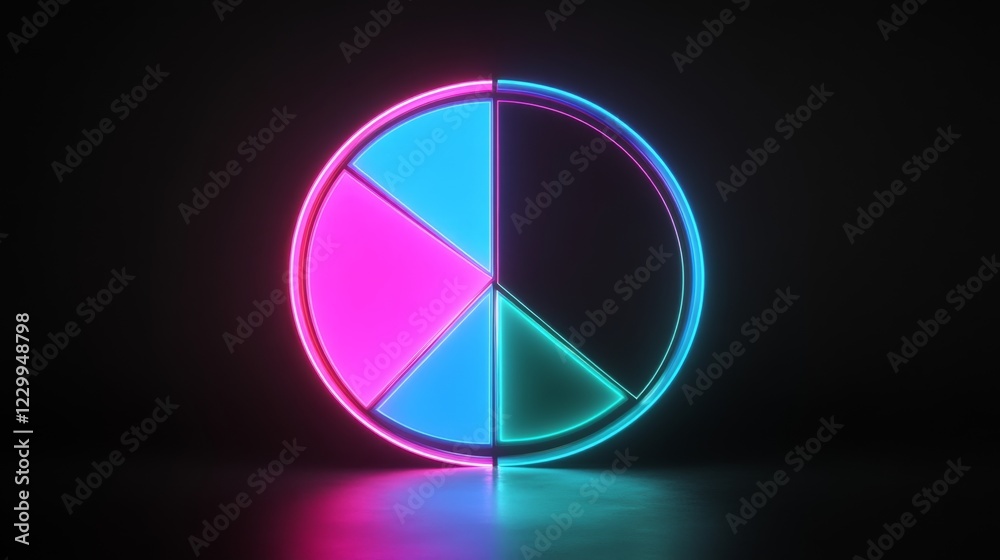 A digital-style pie chart in neon colors, with sections in pink, blue, and green, glowing against a black background for a high-tech finance look A digital-style pie chart in neon colors, with sections in pink, blue, and green, glowing against a black background for a high-tech finance look