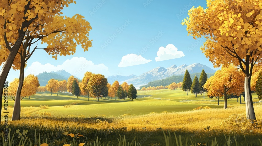 Fototapeta premium Golden Autumn Landscape with Majestic Mountains and Rolling Hills