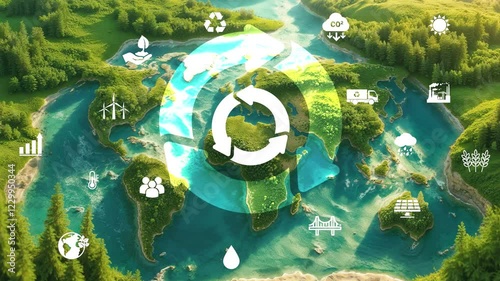 Circular economy concept for future business growth and environmental sustainability and reduce pollution for future business and environmental growth.4k corporate video.