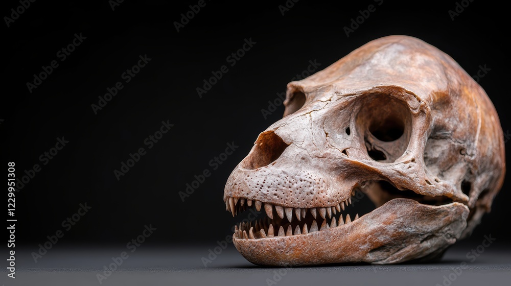 A detailed close-up of a skull, highlighting its intricate bone structure and sharp teeth, This striking image can be utilized in educational materials, presentations on anatomy, or creative projects A detailed close-up of a skull, highlighting its intricate bone structure and sharp teeth, This striking image can be utilized in educational materials, presentations on anatomy, or creative projects