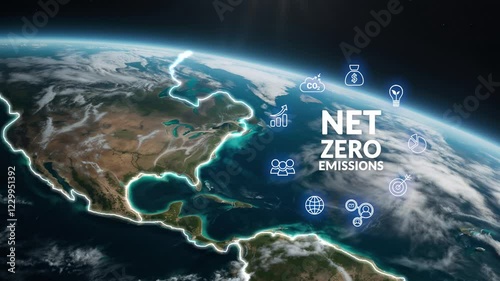 Net Zero Carbon Commitment Concept. A green world map made of foliage, symbolizing the concept of Net Zero to represent environmental sustainability and climate action