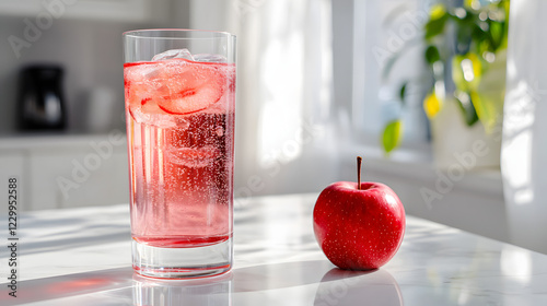 Wallpaper Mural Refreshing red apple-infused iced water in a glass. Torontodigital.ca