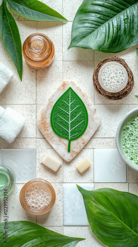 Wallpaper Mural Eco friendly bathroom setup with natural products and green leaf design Torontodigital.ca
