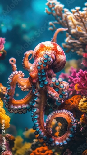Wallpaper Mural Vibrant octopus amidst colorful coral reef. Torontodigital.ca