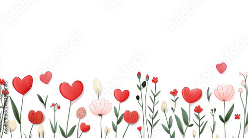 Colorful flowers and hearts create vibrant border, perfect for celebrations or romantic themes. This cheerful design adds touch of joy and warmth to any project
