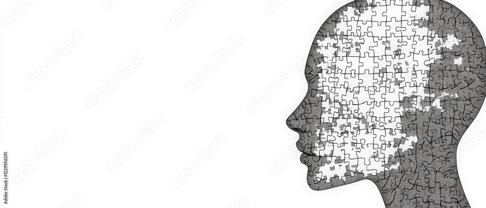 Close up of a puzzle piece representing a persons head in a conceptual design of problem solving Close up of a puzzle piece representing a persons head in a conceptual design of problem solving
