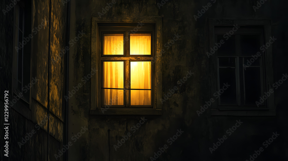 A Luminous Window in a Shadowy Tower Evokes Solitude and Mystery A Luminous Window in a Shadowy Tower Evokes Solitude and Mystery