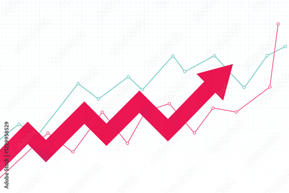 Rising Financial Chart with Upward Arrow Showing Business Growth, Stock Market Trends and Profit Increase on Grid Background Rising Financial Chart with Upward Arrow Showing Business Growth, Stock Market Trends and Profit Increase on Grid Background
