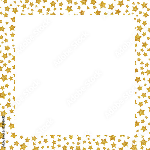 Obraz na plátně Square frame made of sparkling gold glitter stars in varying sizes, creating a dazzling border effect around a transparent center