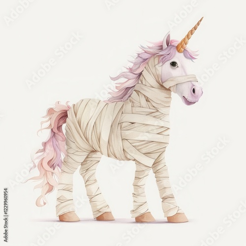 a Mummy Unicorn clipart, Waterclor clipart Halloween design, lsolated on white background photo