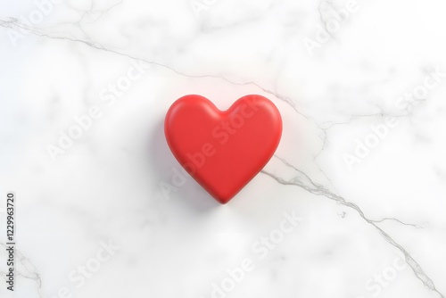 Simple red heart on a white marble surface
