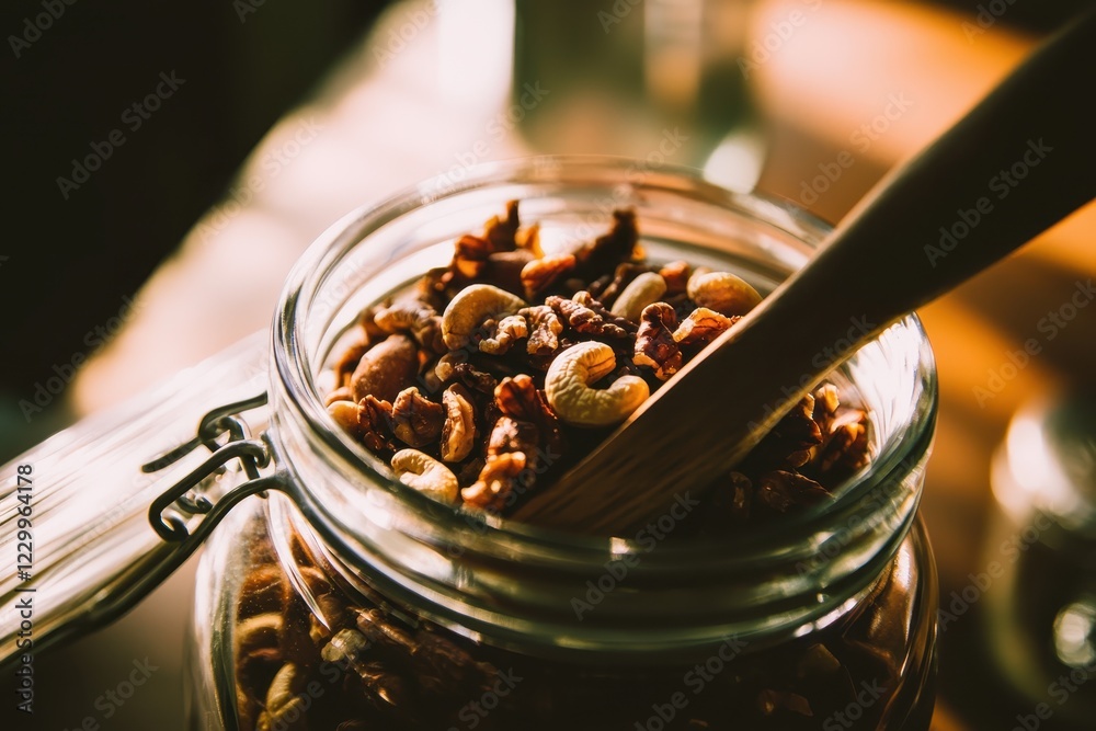 Assorted Nut Mix A glass jar filled with almonds, cashews, and walnuts Assorted Nut Mix A glass jar filled with almonds, cashews, and walnuts