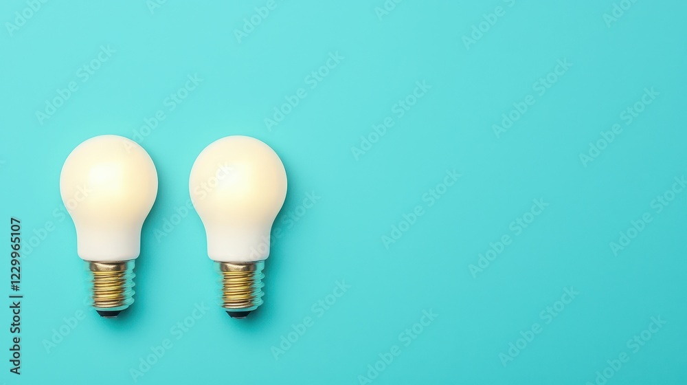 Two Light Bulbs on Turquoise Background with Soft Lighting Effects Two Light Bulbs on Turquoise Background with Soft Lighting Effects