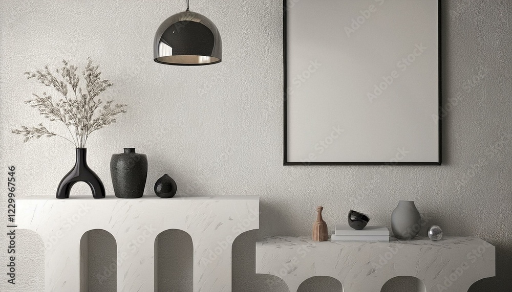Mockup poster frame on the wall of living room. Luxurious apartment background with contemporary design. Modern interior design. 3D render, 3D ... See More Mockup poster frame on the wall of living room. Luxurious apartment background with contemporary design. Modern interior design. 3D render, 3D ... See More