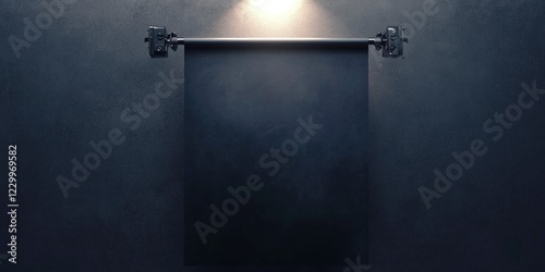 Black roll up banner on a grey background with light