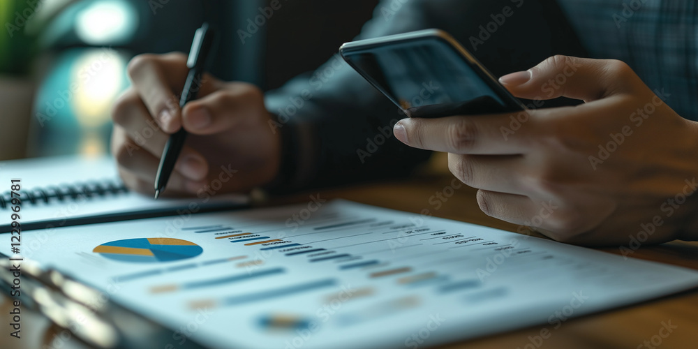 Analyzing business trends office workspace data report professional environment close-up view insights for decision making