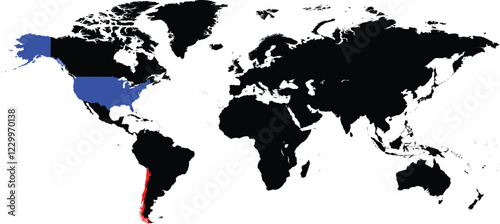 Chile and United States maps on a global map vector
