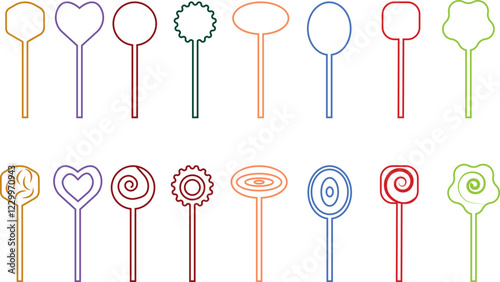 Sweets and candy icon set. Chocolate bars, caramel, toffee and lollipop on sticks, marmalade bears. Confectionery shop elements for birthday kids present cartoon flat isolated vector collection.