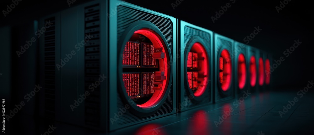 Fototapeta premium A futuristic array of computer hardware with glowing red lights.