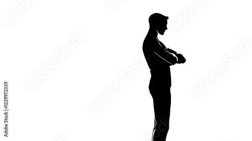Silhouette of a man standing with arms crossed in a minimalist style against a transparent background
