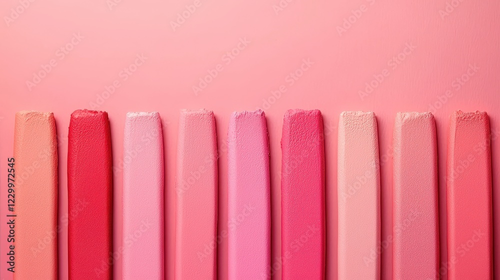 Vibrant Collection of Colorful Lipstick Strokes on Pink Background Vibrant Collection of Colorful Lipstick Strokes on Pink Background
