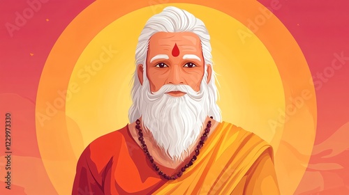 Flat vector illustration of Hindu poet Valmiki for educational and editorial use
