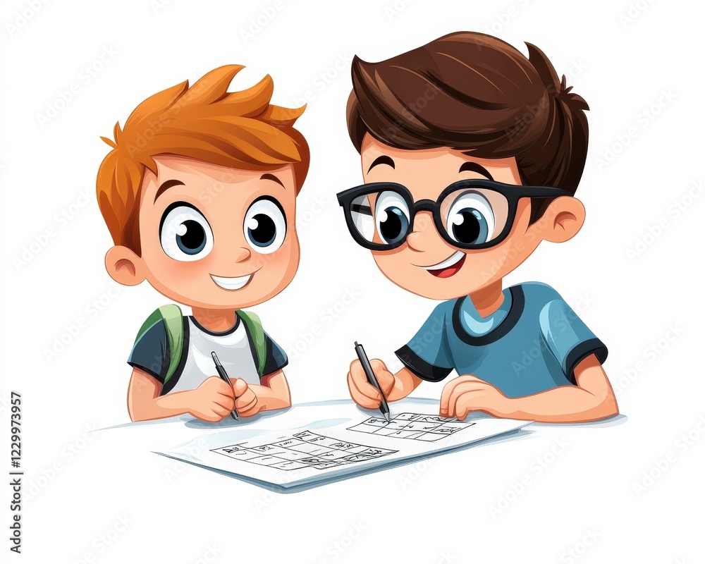 Two Friendly Boys Engaged in Creative Learning Fun Together Two Friendly Boys Engaged in Creative Learning Fun Together