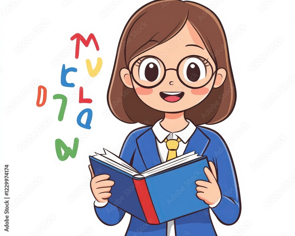 Happy Student with Glasses Holding a Colorful Book and Smiling Happy Student with Glasses Holding a Colorful Book and Smiling