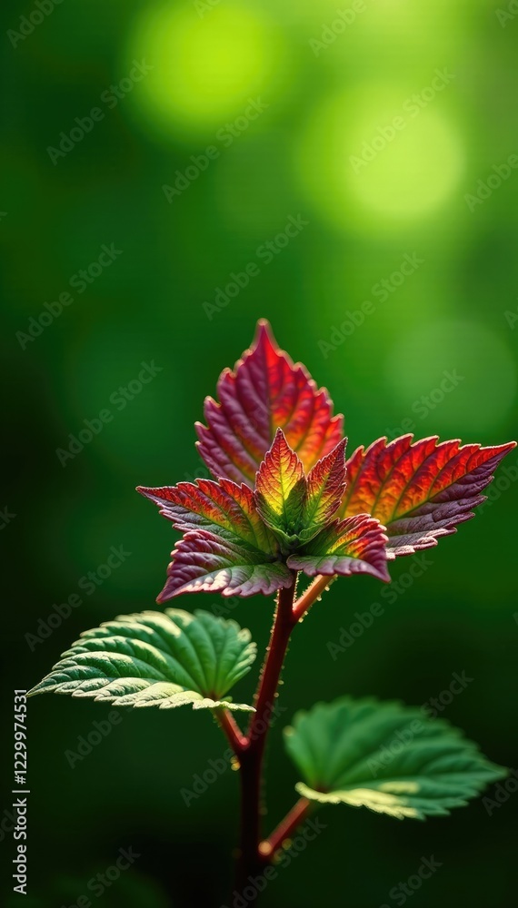 Coleus leaves on a green background with sunlight filtering through, botanical photography, greenery, sunlight effects Coleus leaves on a green background with sunlight filtering through, botanical photography, greenery, sunlight effects