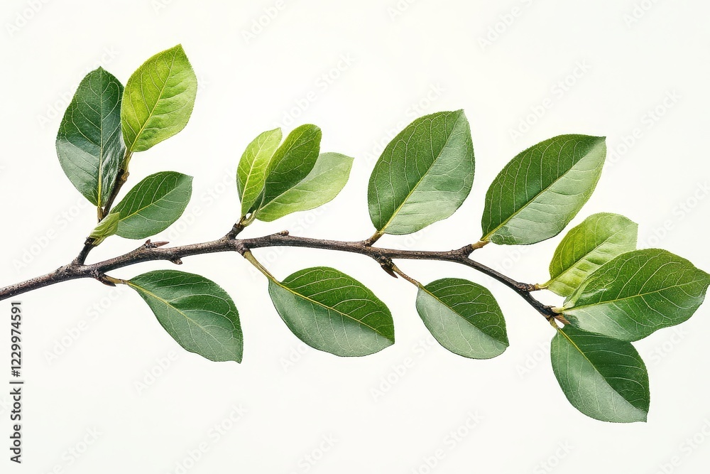 Fototapeta premium Swayambhunath tree branch with green leaves isolated on white background, photorealistic nature concept.